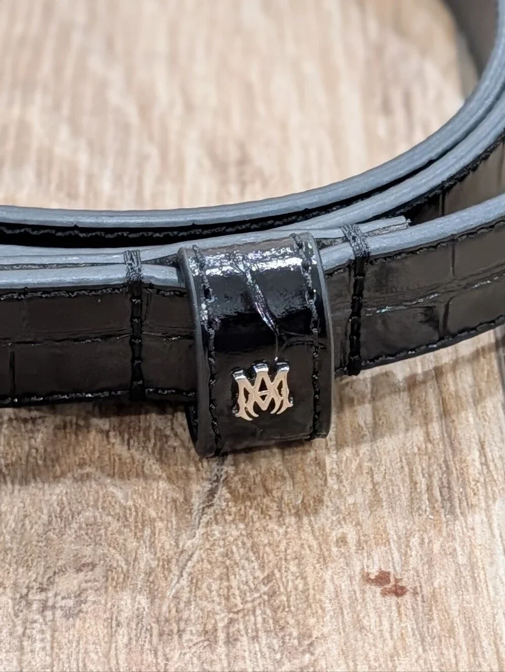 $550 AMIRI Crocodile Embossed Skinny Leather Belt Black 105 US 40
